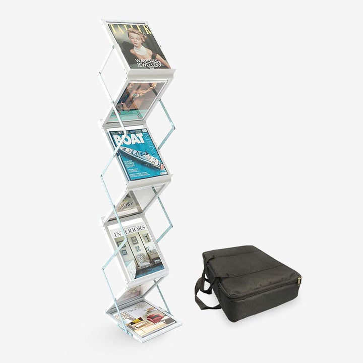 zig-zag folding brochure stand with magazines on display - simplyforest.com