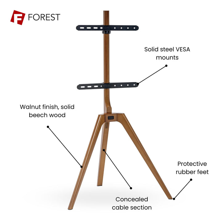 Evaa Easel Tripod Floor TV Stand for 45" to 65" TVs, Black/Walnut - Forest-AV.com