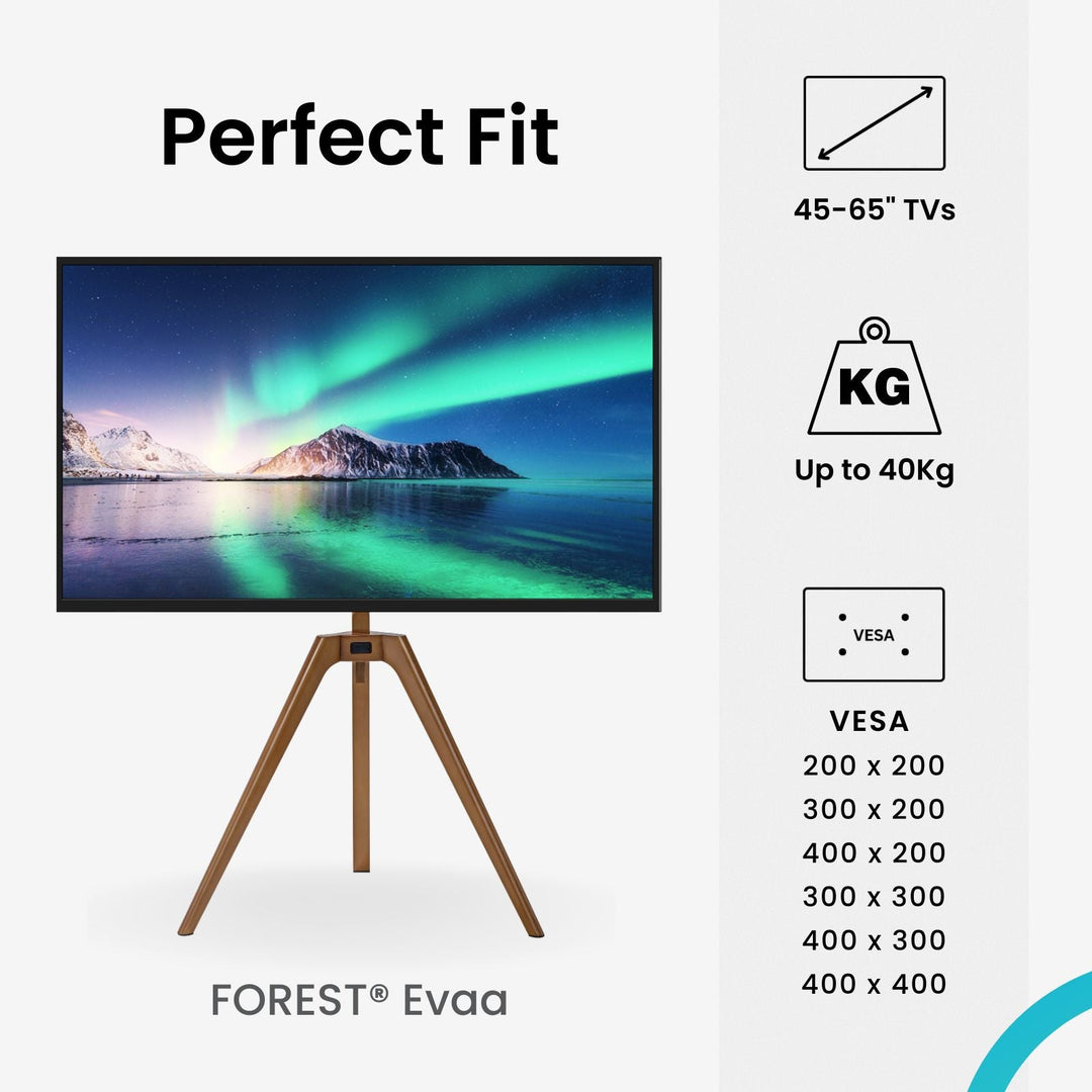 Evaa Easel Tripod Floor TV Stand for 45" to 65" TVs, Black/Walnut - Forest-AV.com