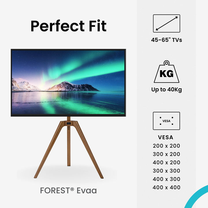 Evaa Easel Tripod Floor TV Stand for 45" to 65" TVs, Black/Walnut - Forest-AV.com