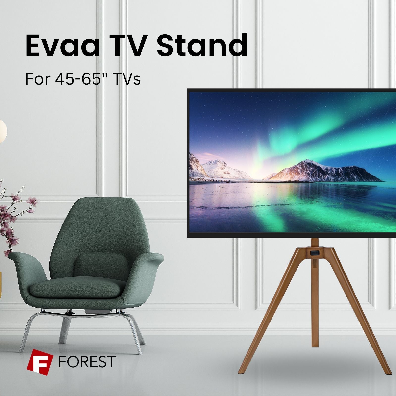 Evaa Easel Tripod Floor TV Stand for 45" to 65" TVs, Black/Walnut - Forest-AV.com