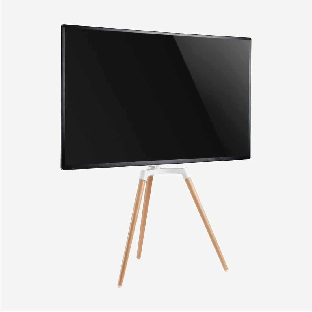 Mayfair Easel TV Floor Stand, 50″ to 65″ TVs, White/Beech