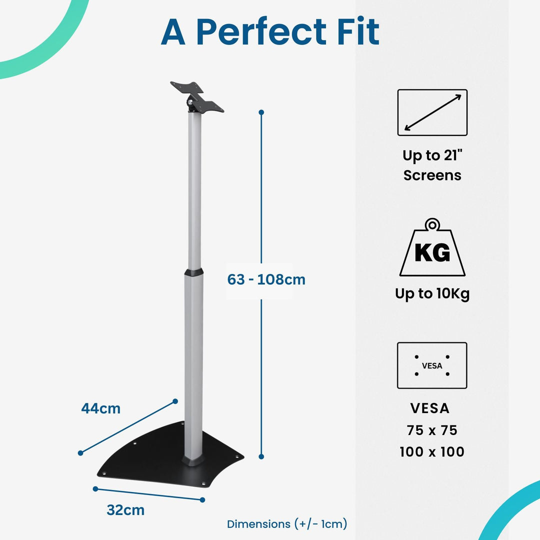 Monitor Floor Stand, Adjustable Height, VESA 75x75, 100x100 - Forest-AV.com