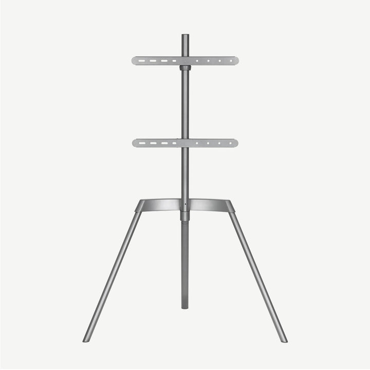 Front view of grey Nova easel tripod TV stand for 43″ to 65″ TVs - SimplyForest.com