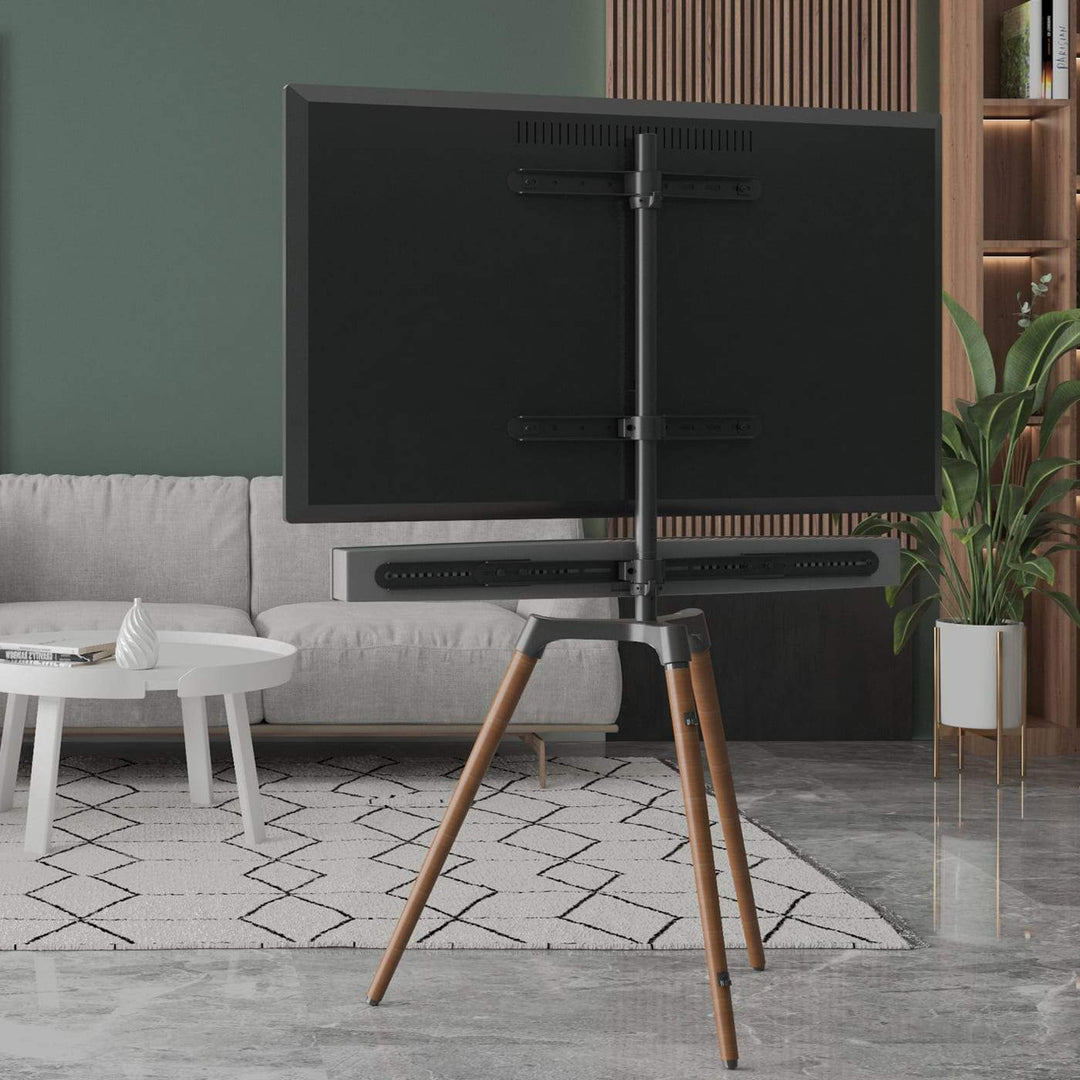 Back of TV stand showing white Soundbar bracket for Mayfair TV stand  - SimplyForest.com#colour_black
