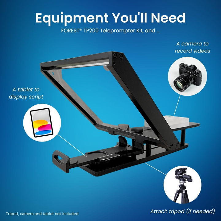 TP200 iPad Teleprompter Kit for Cameras and DSLRs, 60/40 HD Reflective Glass - Forest-AV.com