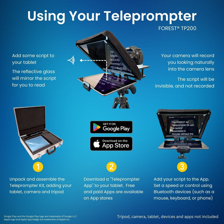 TP200 iPad Teleprompter Kit for Cameras and DSLRs, 60/40 HD Reflective Glass - Forest-AV.com